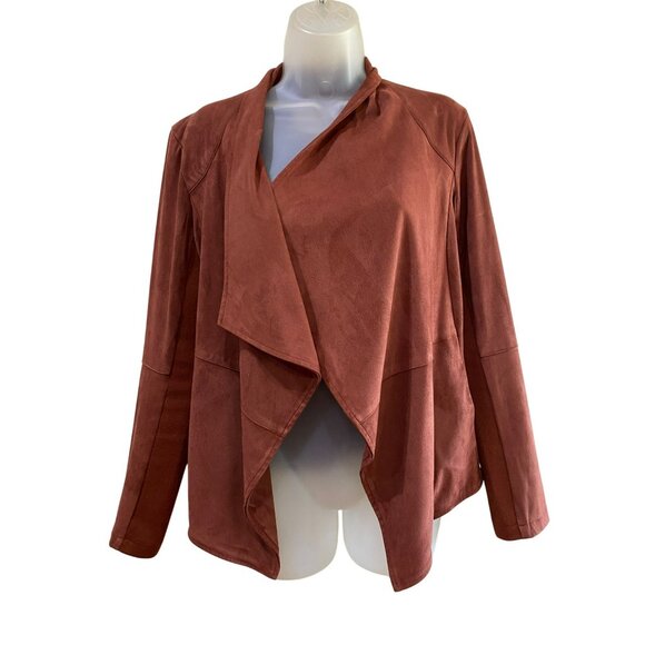 BB Dakota by Steve Madden Faux Suede Open Front Waterfall Jacket  Draped Collar - Picture 4 of 9